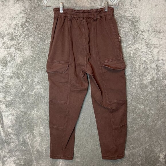 Pacsun Women Elastic Waist Baggy Loose Mid Rise Cargo Heavyweight Jean S Brown - Picture 2 of 10